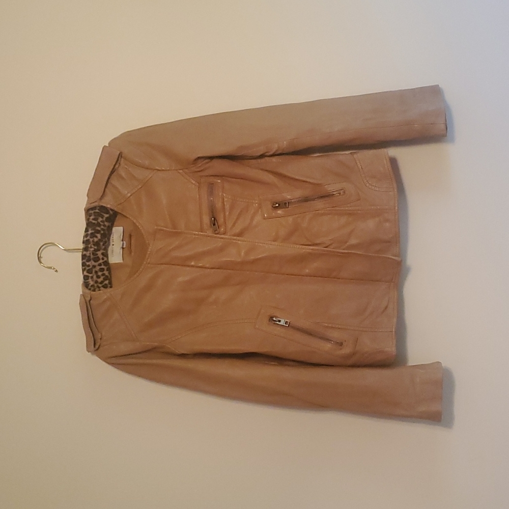 Tan Lucky Brand Leather Moto Jacket